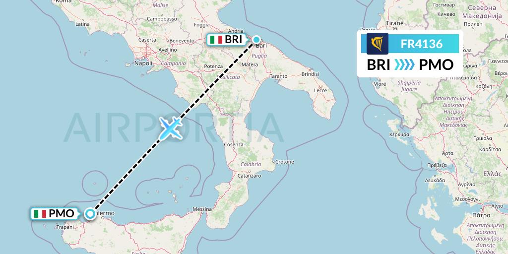 FR4136 Ryanair Flight Map: Bari to Palermo