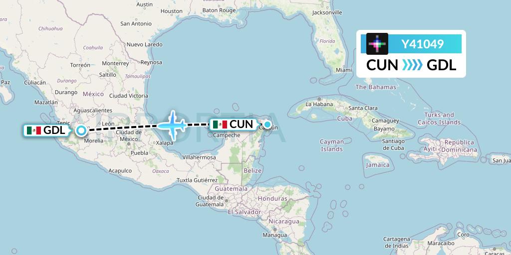 Y41049 Volaris Flight Map: Cancun to Guadalajara