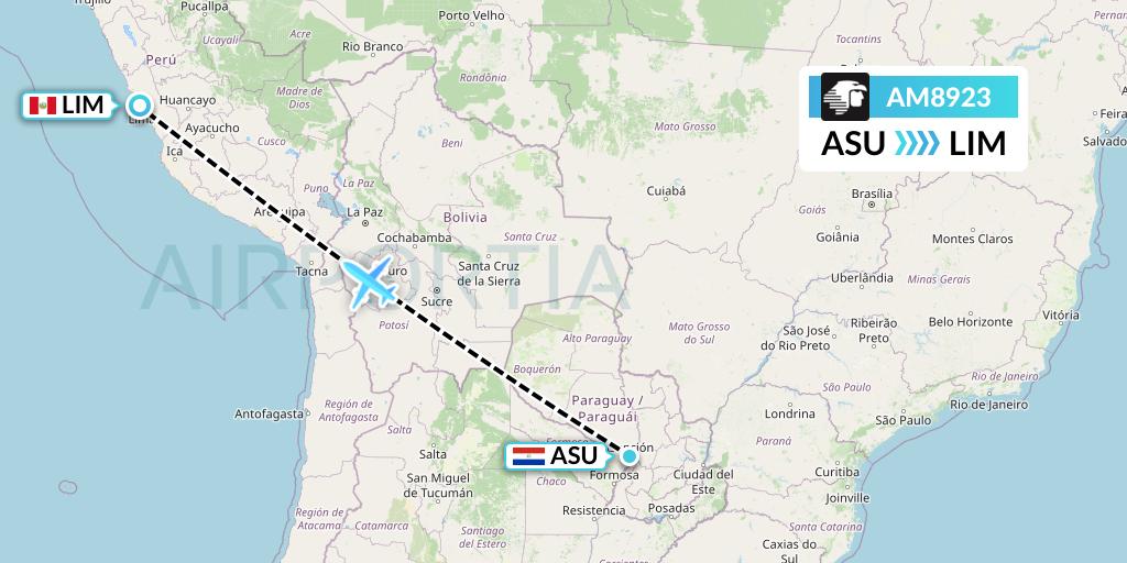 AM8923 Aeromexico Flight Map: Asuncion to Lima
