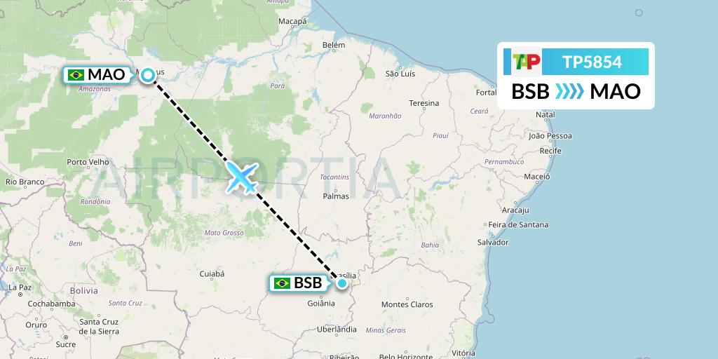 TP5854 TAP Portugal Flight Map: Brasilia to Manaus