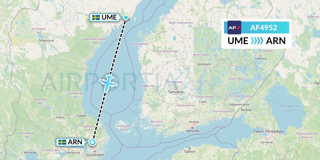 AF4952 Air France Flight Map: Umea to Stockholm