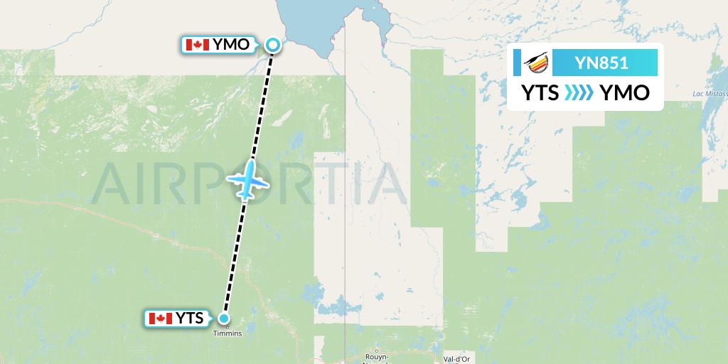 YN851 Air Creebec Flight Map: Timmins to Moosonee