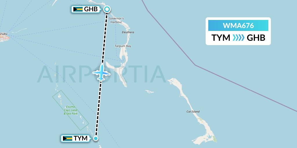 WMA676 Watermakers Air Flight Map: Bahamas to Governor's Harbour