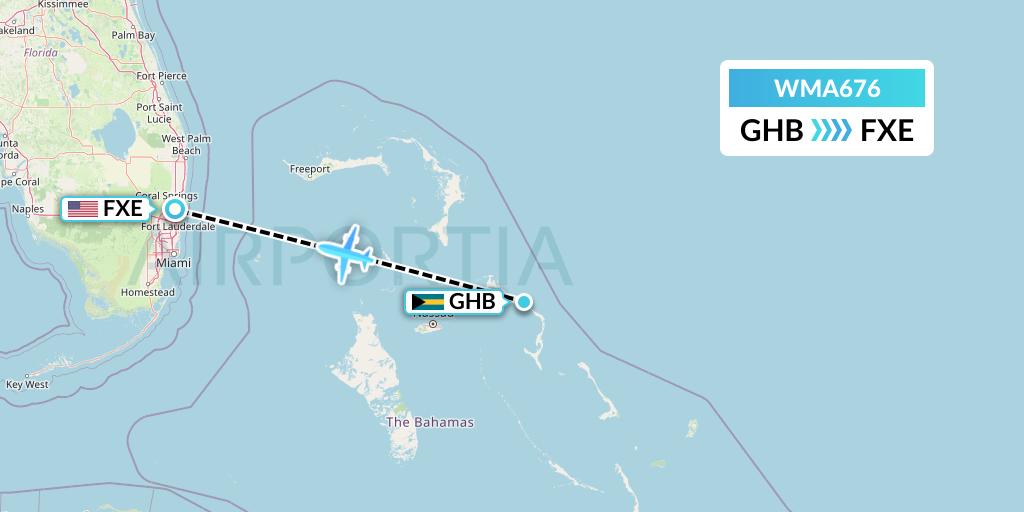 WMA676 Watermakers Air Flight Map: Governor's Harbour to Fort Lauderdale