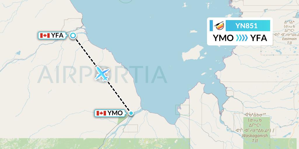 YN851 Air Creebec Flight Map: Moosonee to Fort Albany