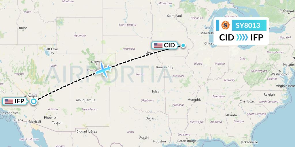 SY8013 Sun Country Airlines Flight Map: Cedar Rapids to Bullhead City