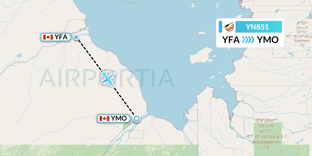 YN851 Air Creebec Flight Map: Fort Albany to Moosonee