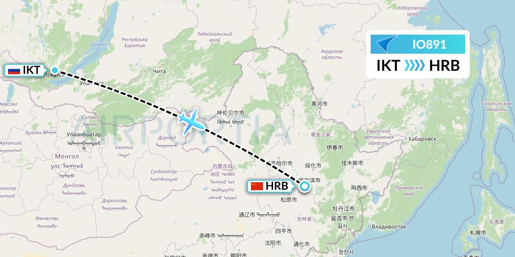 IO891 IrAero Flight Map: Irkutsk to Harbin