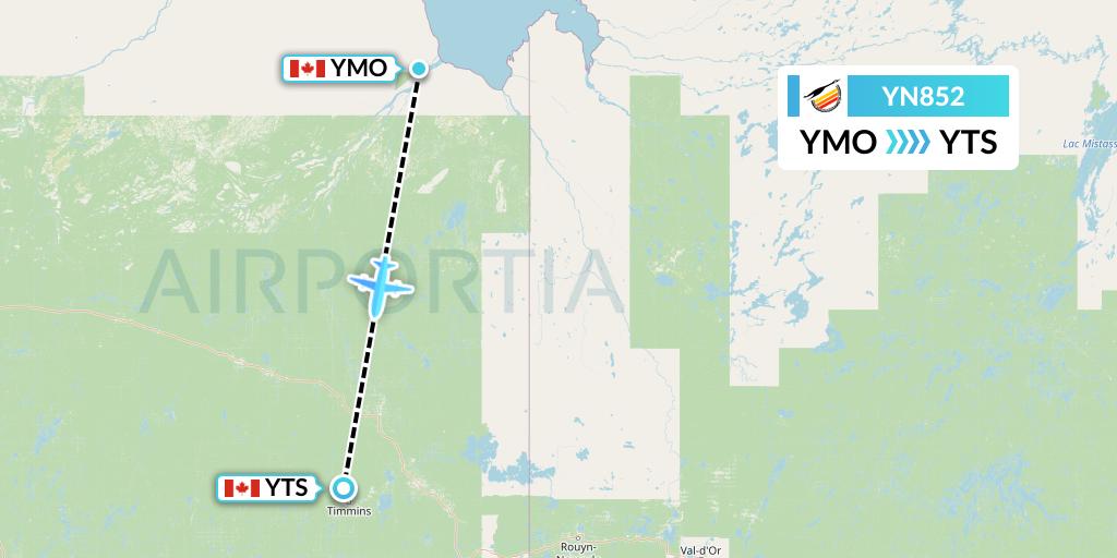 YN852 Air Creebec Flight Map: Moosonee to Timmins