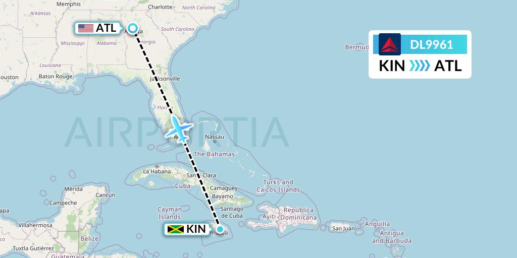 DL9961 Delta Air Lines Flight Map: Kingston to Atlanta