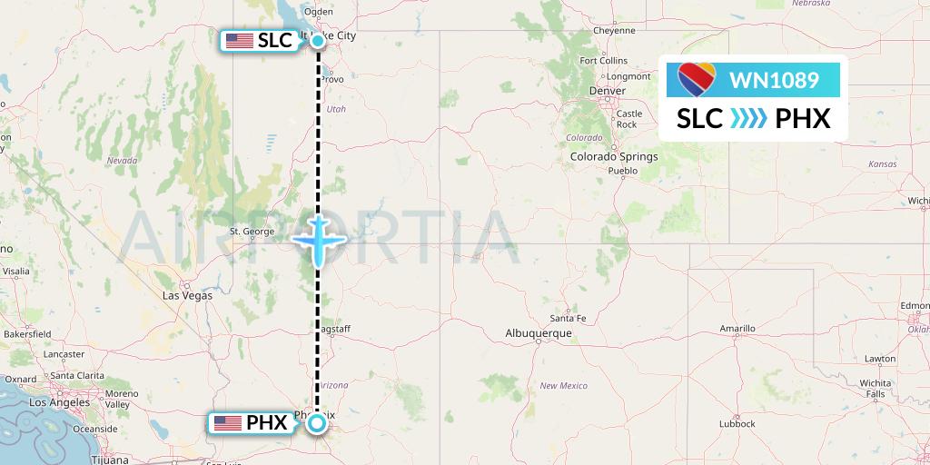 WN1089 Southwest Airlines Flight Map: Salt Lake City to Phoenix