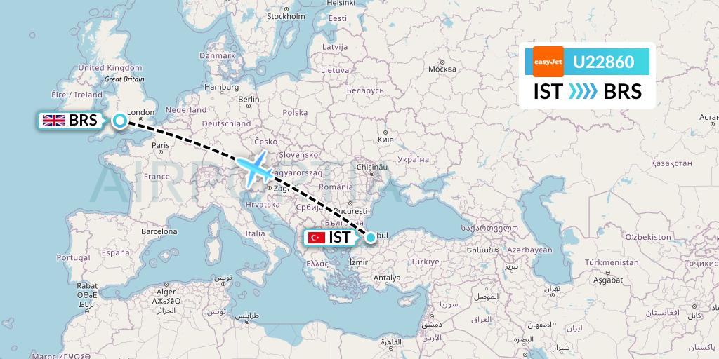 U22860 EasyJet Flight Map: Istanbul to Bristol