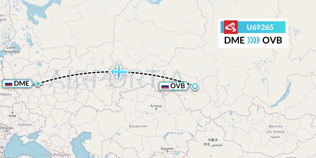 U69265 Ural Airlines Flight Map: Moscow to Novosibirsk