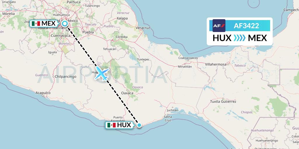 AF3422 Air France Flight Map: Huatulco to Mexico City