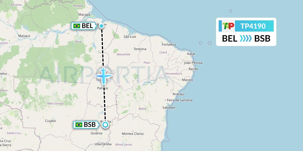 TP4190 TAP Portugal Flight Map: Belem to Brasilia