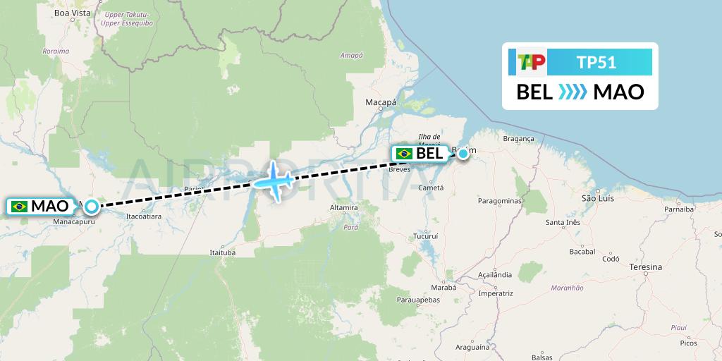 TP51 TAP Portugal Flight Map: Belem to Manaus