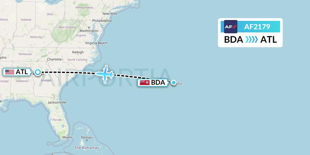 AF2179 Air France Flight Map: Bermuda to Atlanta