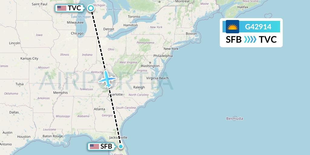 G42914 Allegiant Air Flight Map: Orlando to Traverse City