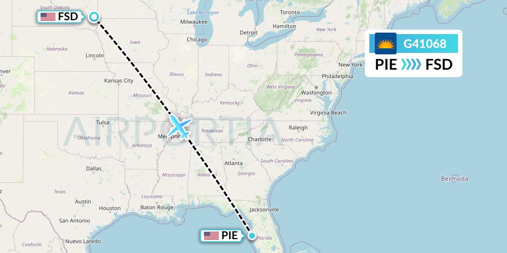 G41068 Allegiant Air Flight Map: St. Petersburg to Sioux Falls