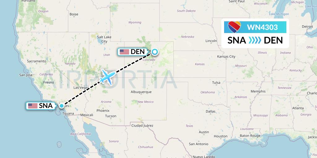 WN4303 Southwest Airlines Flight Map: Orange County to Denver