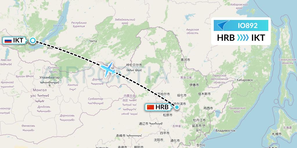 IO892 IrAero Flight Map: Harbin to Irkutsk