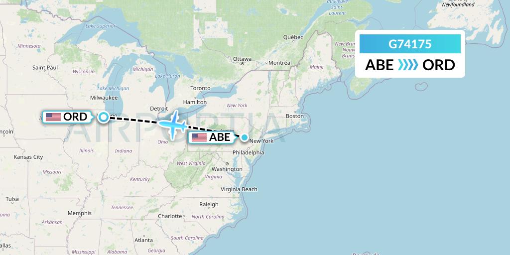 G74175 GoJet Flight Map: Allentown to Chicago