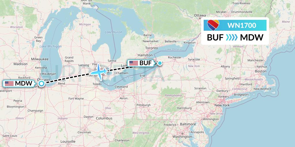 WN1700 Southwest Airlines Flight Map: Buffalo to Chicago