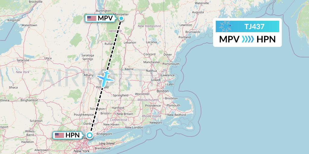 TJ437 Tradewind Aviation Flight Map: Barre-Montpelier to White Plains