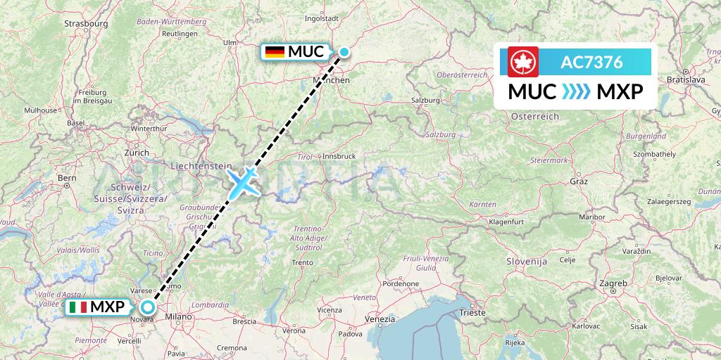 AC7376 Air Canada Flight Map: Munich to Milan