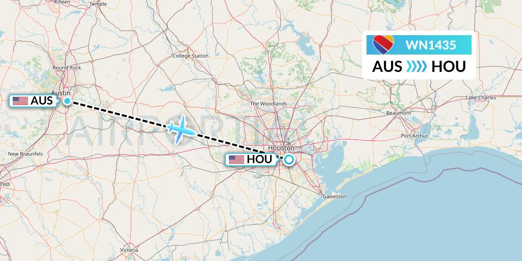WN1435 Southwest Airlines Flight Map: Austin to Houston