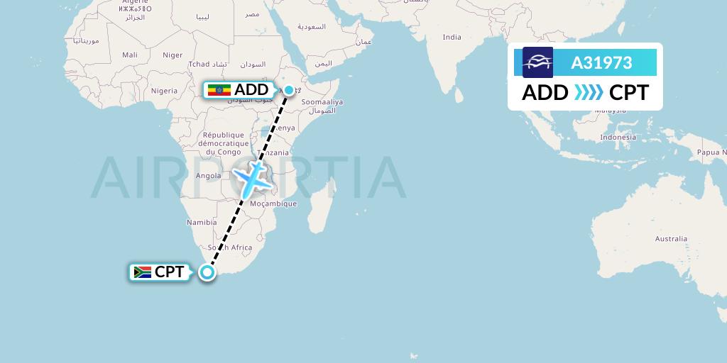 A31973 Aegean Airlines Flight Map: Addis Ababa to Cape Town