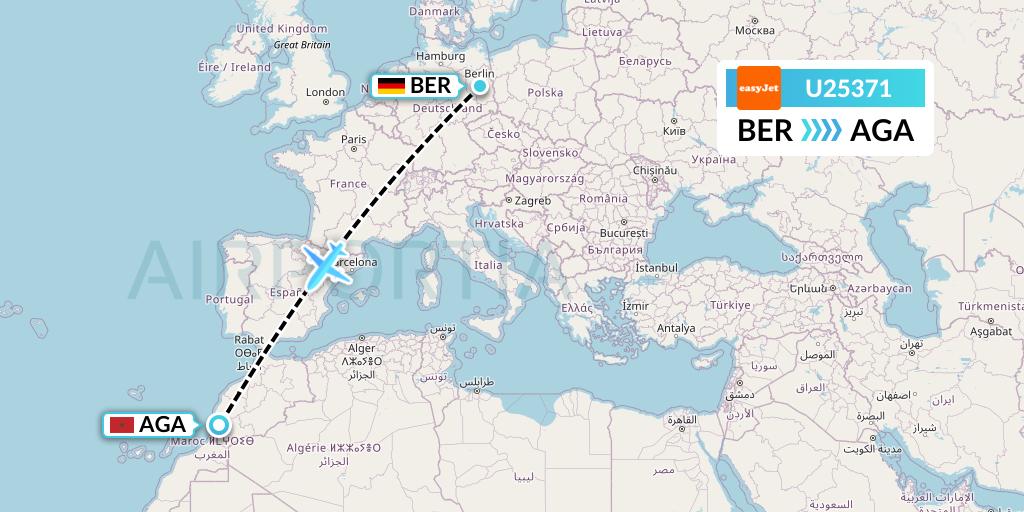 U25371 EasyJet Flight Map: Berlin to Agadir