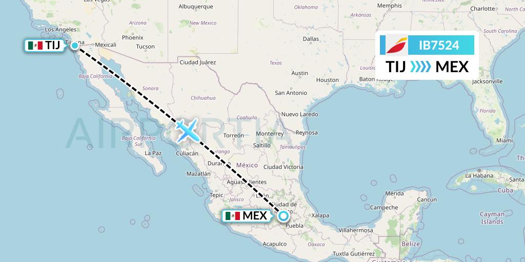 IB7524 Iberia Flight Map: Tijuana to Mexico City