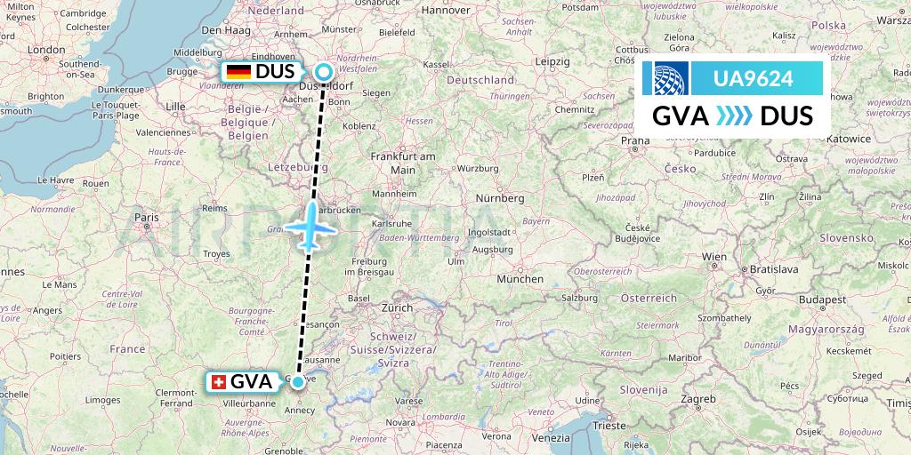UA9624 United Airlines Flight Map: Geneva to Dusseldorf