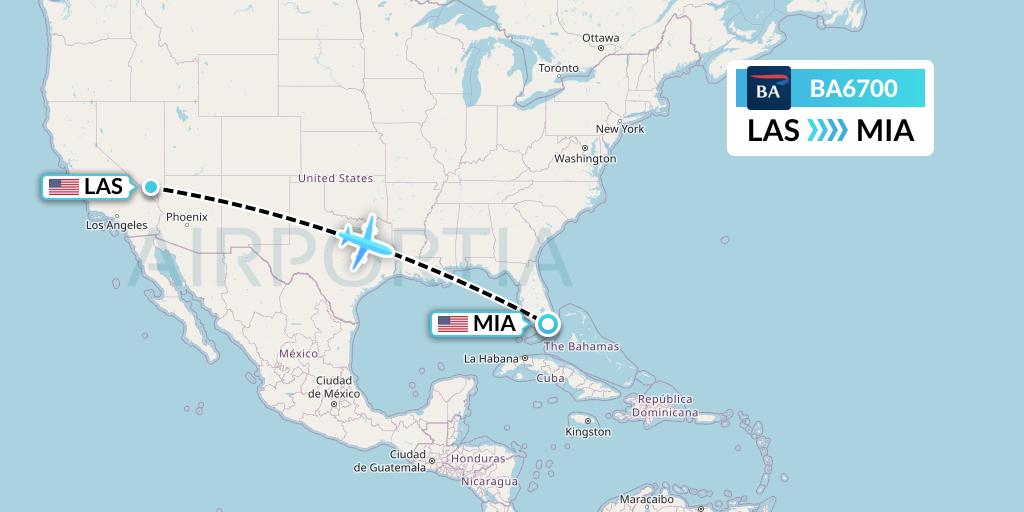 BA6700 British Airways Flight Map: Las Vegas to Miami
