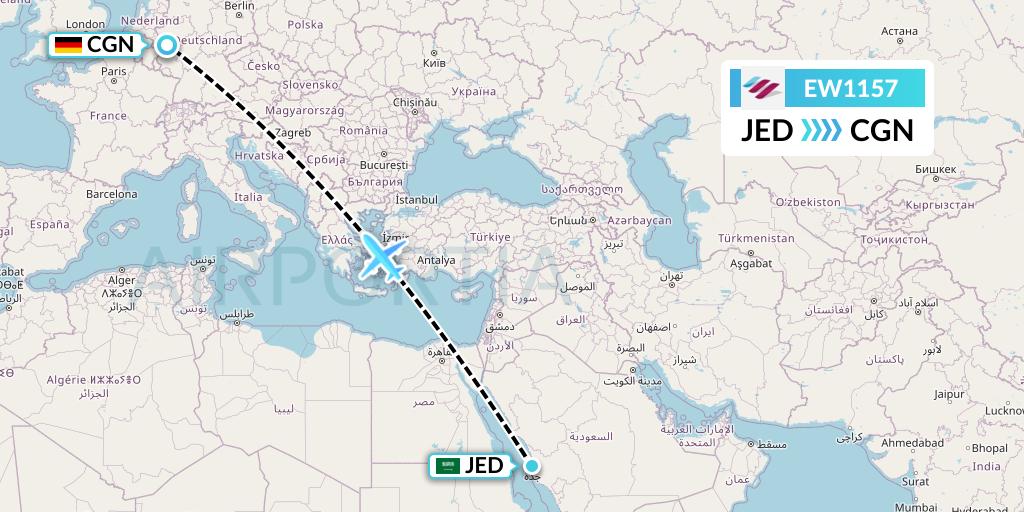 EW1157 Eurowings Flight Map: Jeddah to Cologne