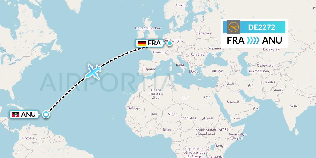DE2272 Condor Flight Map: Frankfurt to Antigua