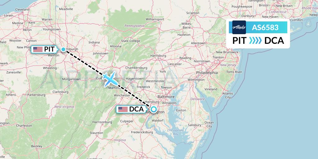 AS6583 Alaska Airlines Flight Map: Pittsburgh to Washington