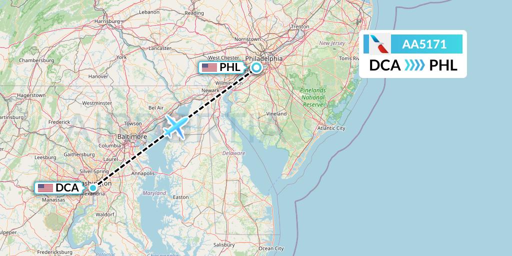AA5171 American Airlines Flight Map: Washington to Philadelphia