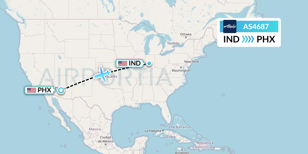 AS4687 Alaska Airlines Flight Map: Indianapolis to Phoenix