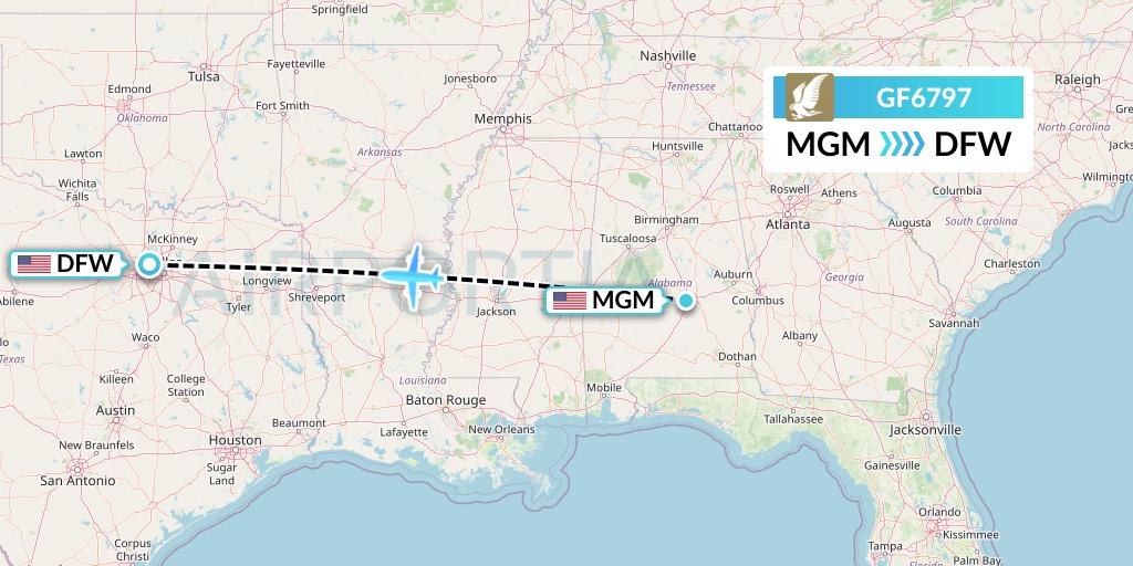 GF6797 Gulf Air Flight Map: Montgomery to Dallas