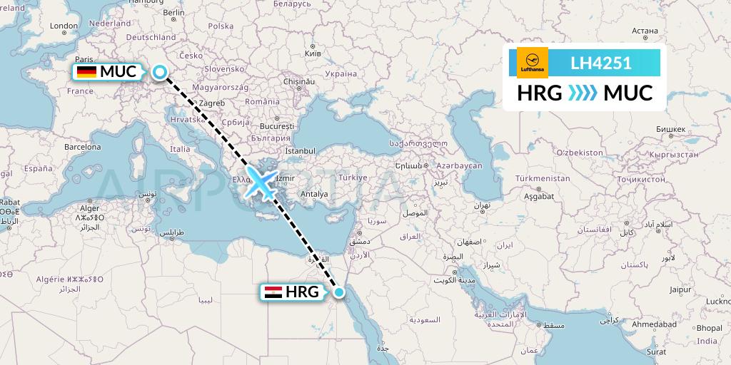 LH4251 Lufthansa Flight Map: Hurghada to Munich