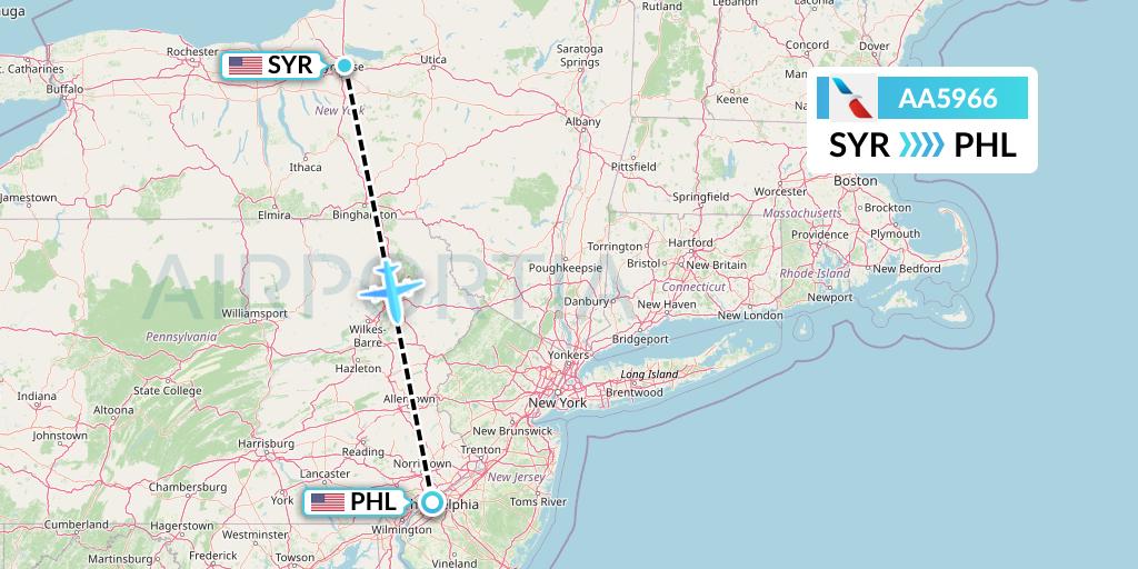 AA5966 American Airlines Flight Map: Syracuse to Philadelphia