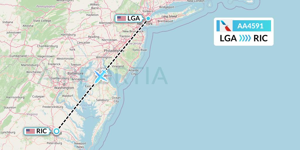 AA4591 American Airlines Flight Map: New York to Richmond