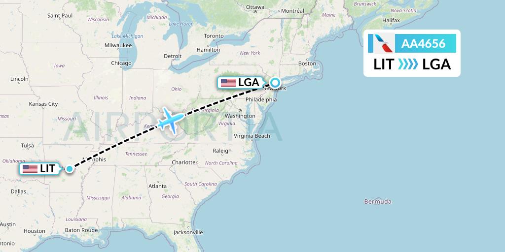 AA4656 American Airlines Flight Map: Little Rock to New York
