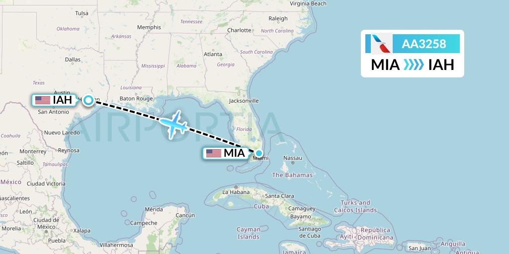 AA3258 American Airlines Flight Map: Miami to Houston