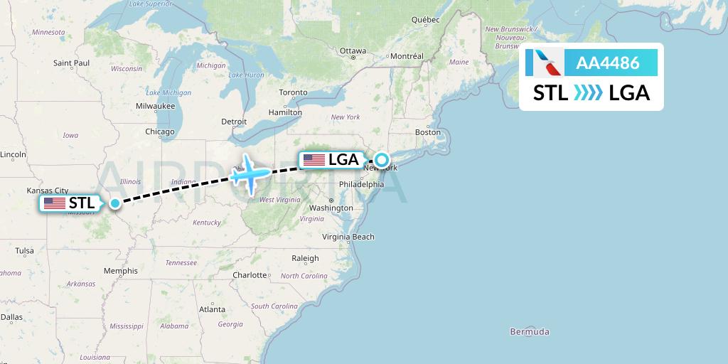 AA4486 American Airlines Flight Map: St. Louis to New York