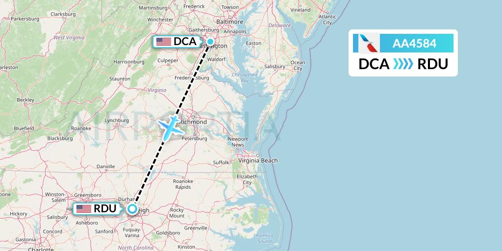 AA4584 American Airlines Flight Map: Washington to Raleigh-Durham