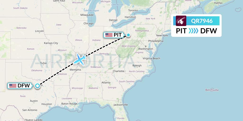 QR7946 Qatar Airways Flight Map: Pittsburgh to Dallas