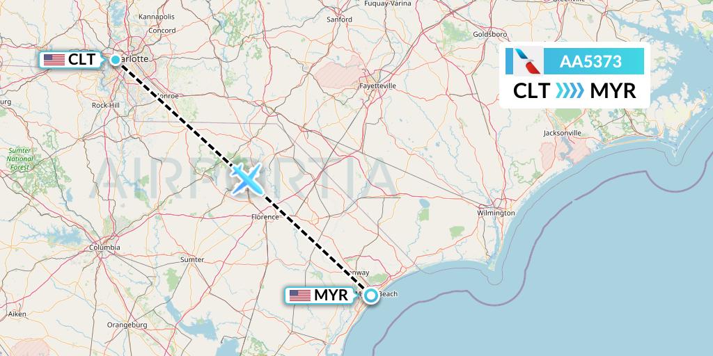 AA5373 American Airlines Flight Map: Charlotte to Myrtle Beach